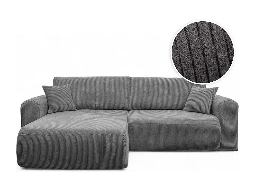 Canapé ALYA d'angle compacte réversible et convertible 4 places en velours côtelé - Gris