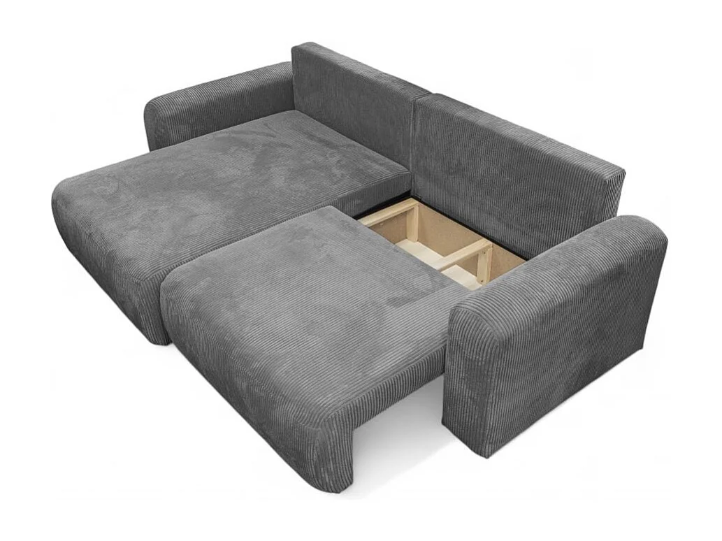 Canapé ALYA d'angle compacte réversible et convertible 4 places en velours côtelé - Gris