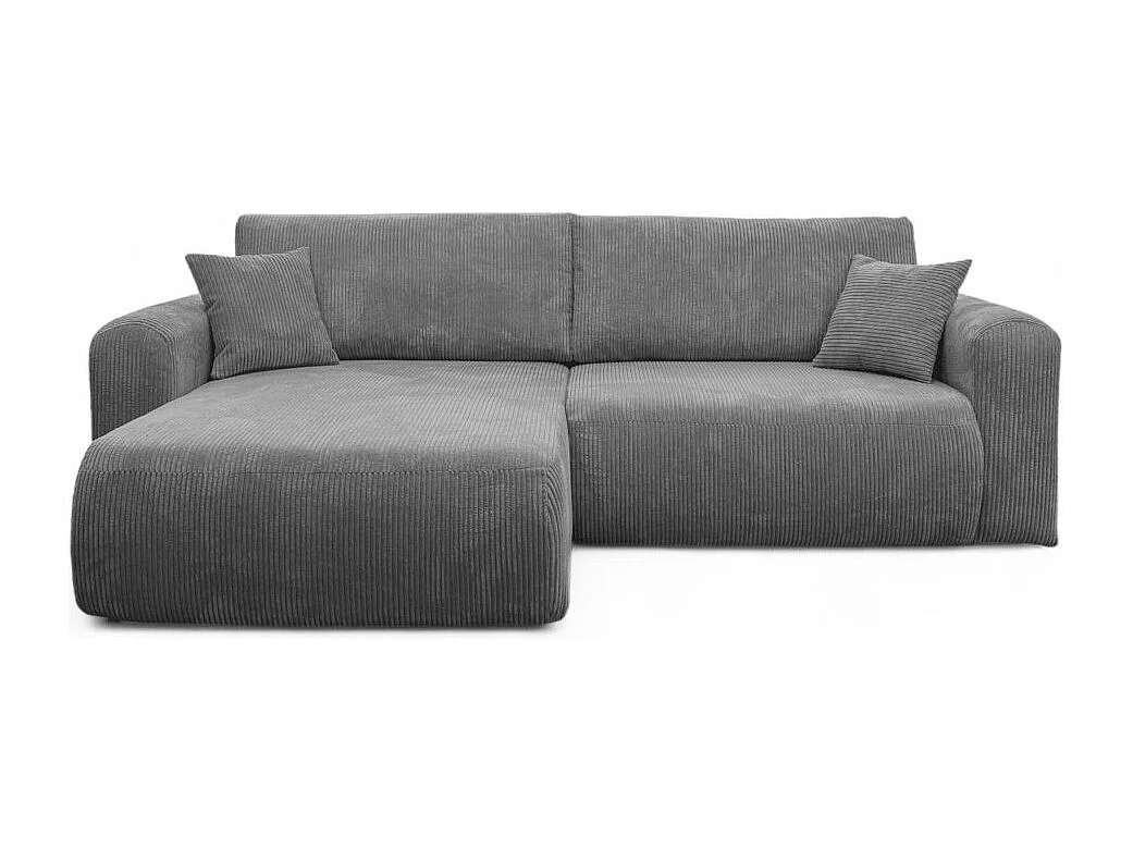 Canapé ALYA d'angle compacte réversible et convertible 4 places en velours côtelé - Gris