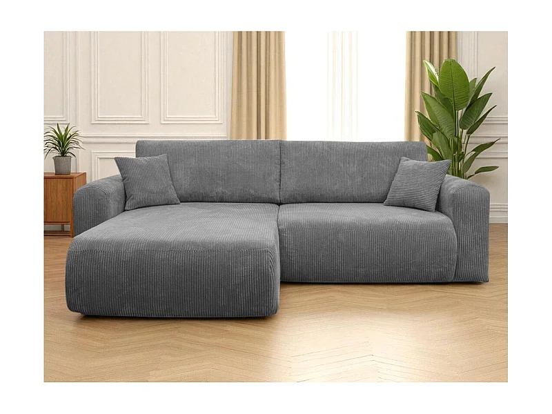 Canapé ALYA d'angle compacte réversible et convertible 4 places en velours côtelé - Gris