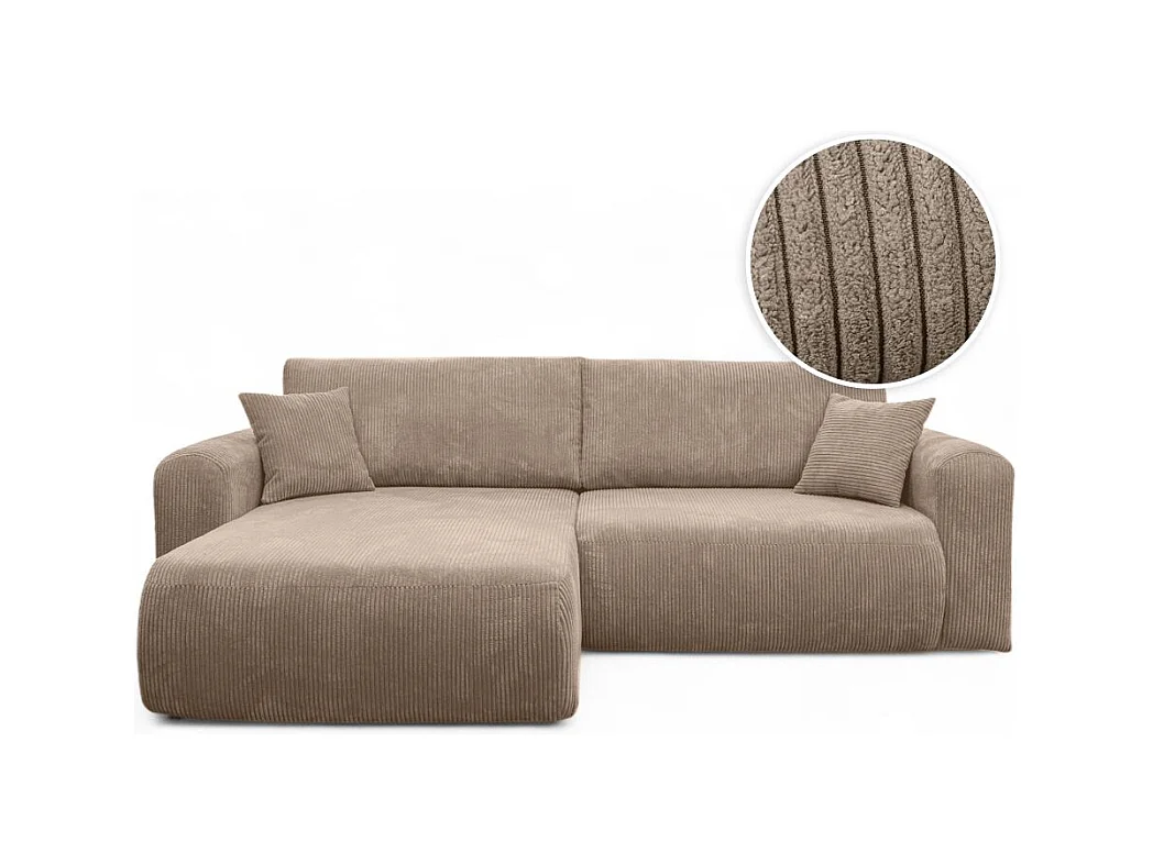 Canapé ALYA d'angle compacte réversible et convertible 4 places en velours côtelé - Taupe