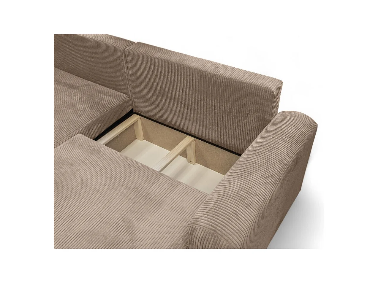 Canapé ALYA d'angle compacte réversible et convertible 4 places en velours côtelé - Taupe