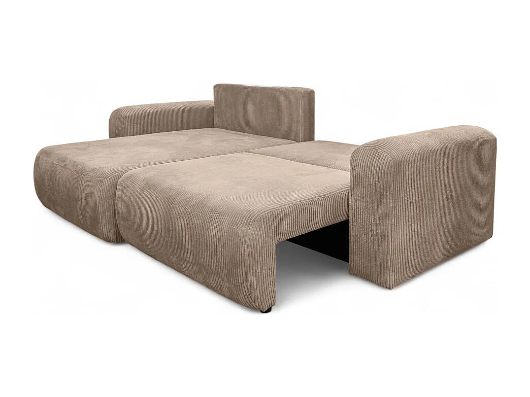 Canapé ALYA d'angle compacte réversible et convertible 4 places en velours côtelé - Taupe