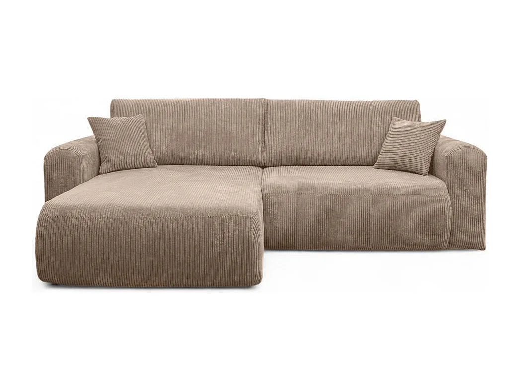 Canapé ALYA d'angle compacte réversible et convertible 4 places en velours côtelé - Taupe