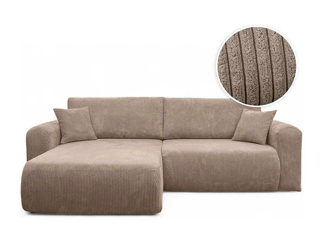 Canapé ALYA d'angle compacte réversible et convertible 4 places en velours côtelé - Taupe