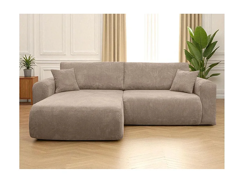 Canapé ALYA d'angle compacte réversible et convertible 4 places en velours côtelé - Taupe