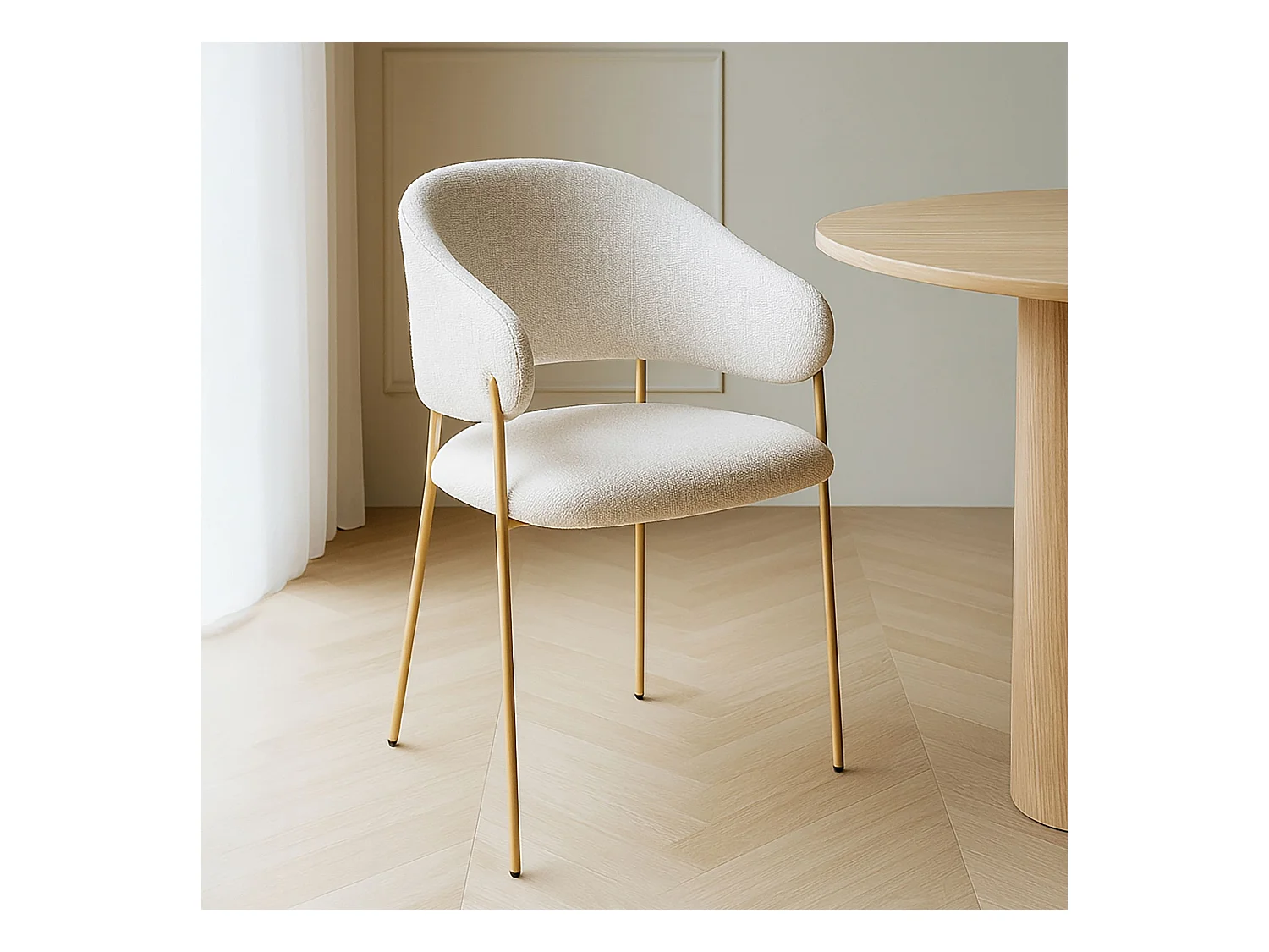 Now's Home - Lot De 2 Fauteuils De Table En Tissu Ecru Et Pieds En Metal