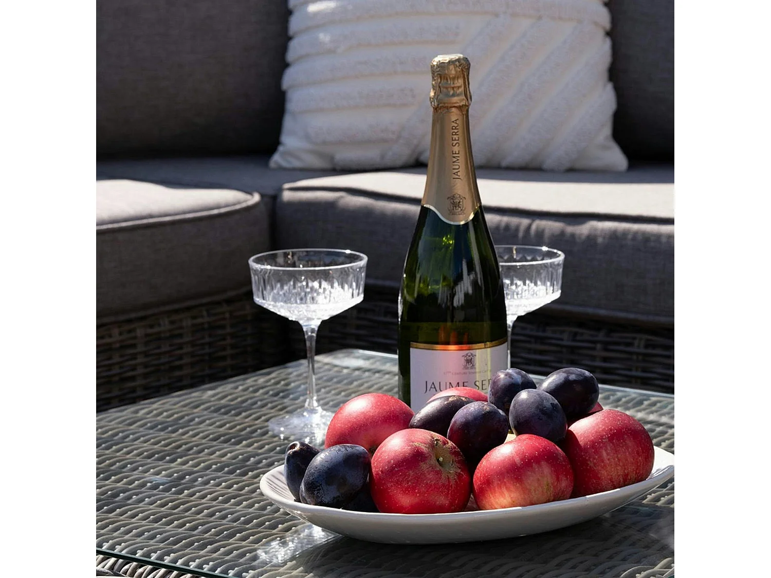 Salon de jardin en rotin synthétique gris (8 éléments) MENDOZA