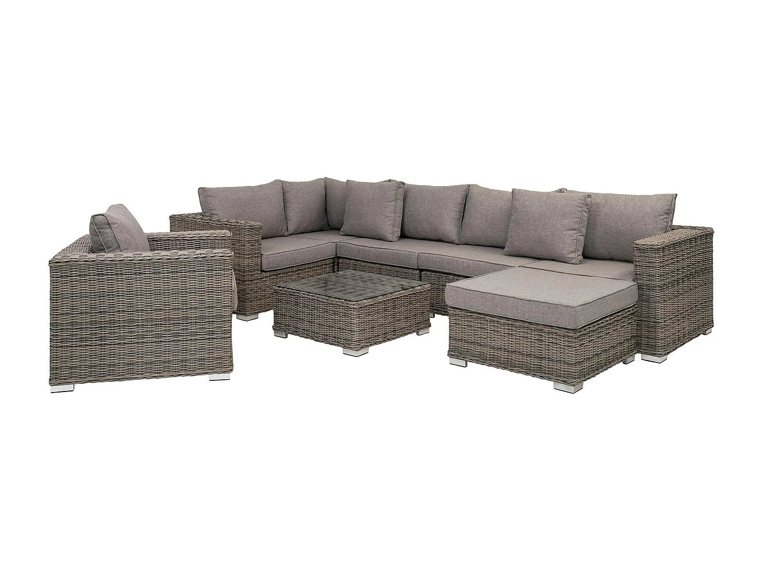 Salon de jardin en rotin synthétique gris (8 éléments) MENDOZA