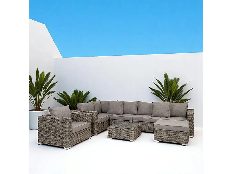 Salon de jardin en rotin synthétique gris (8 éléments) MENDOZA