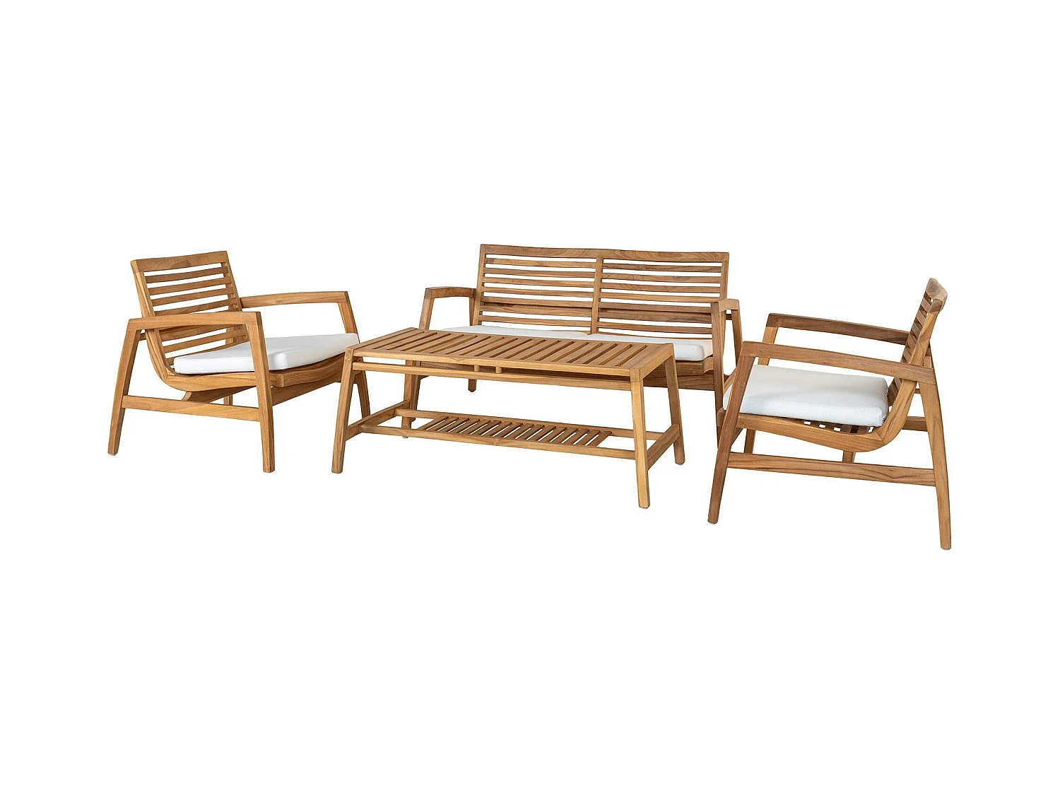 Salon de jardin en teck (1 canapé, 2 fauteuils, 1 table basse) MENDOZA