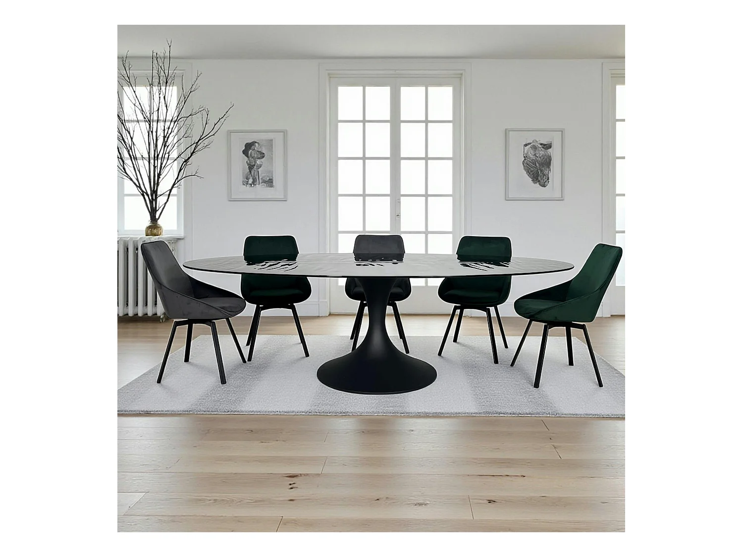 Table en verre noir - effet ride d'eau 250 cm LIGURIE