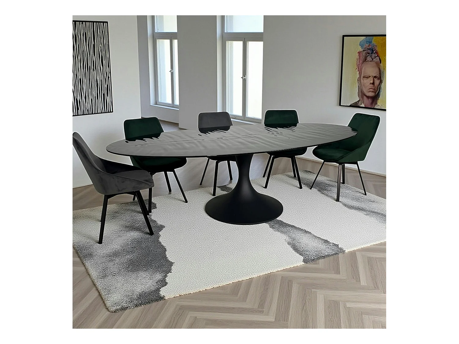 Table en verre noir - effet ride d'eau 250 cm LIGURIE