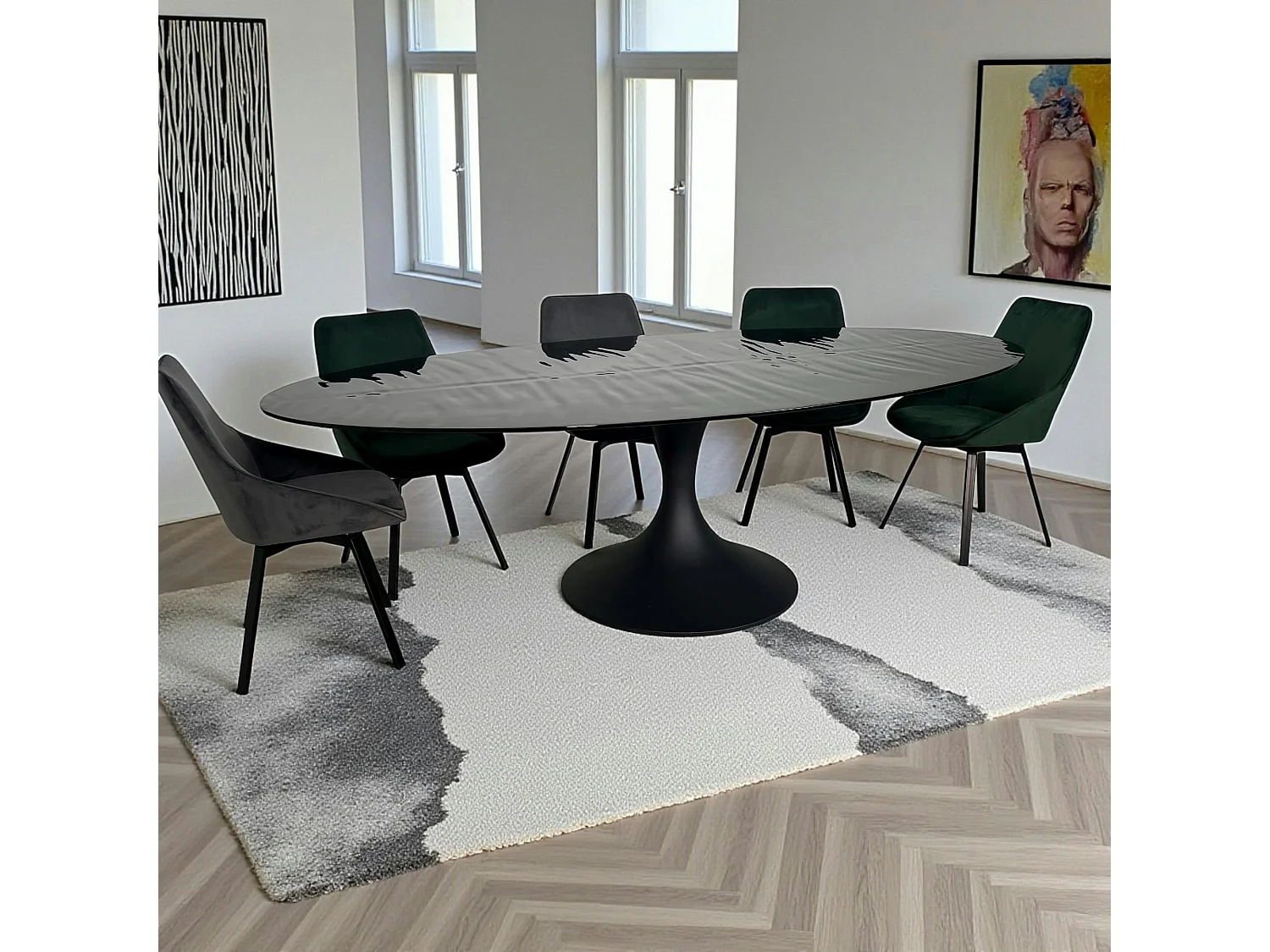 Table en verre noir - effet ride d'eau 250 cm LIGURIE