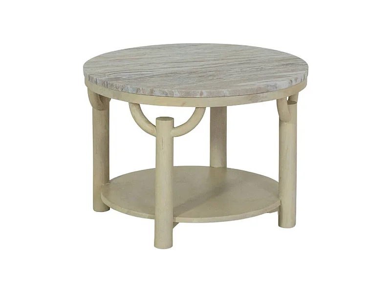 Table basse ronde en bois de manguier et marbre Isabella