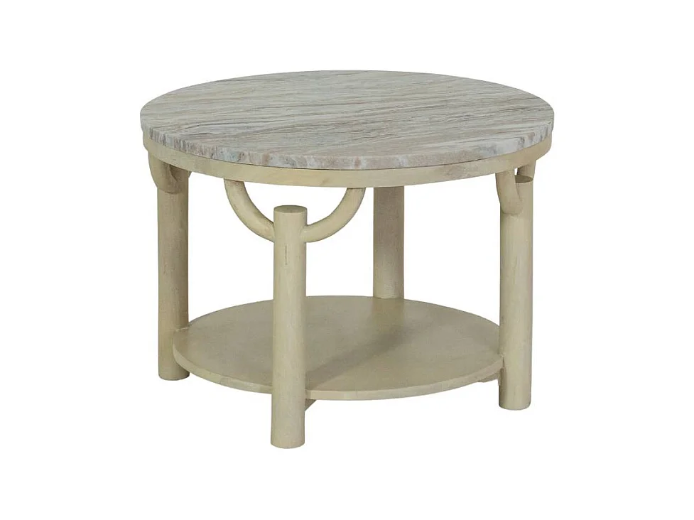 Table basse ronde en bois de manguier et marbre Isabella