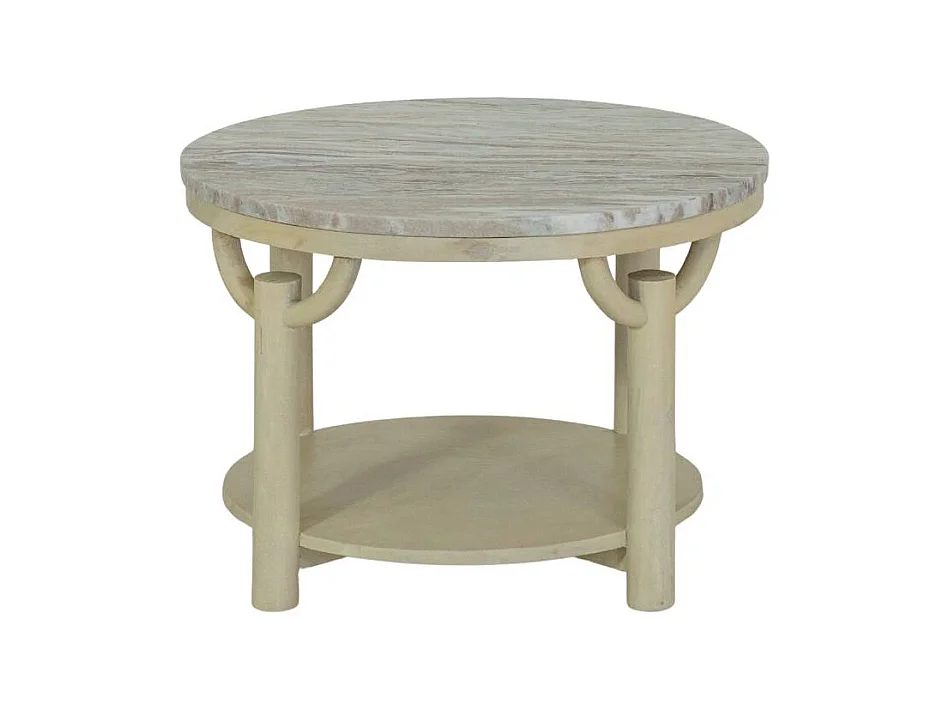 Table basse ronde en bois de manguier et marbre Isabella