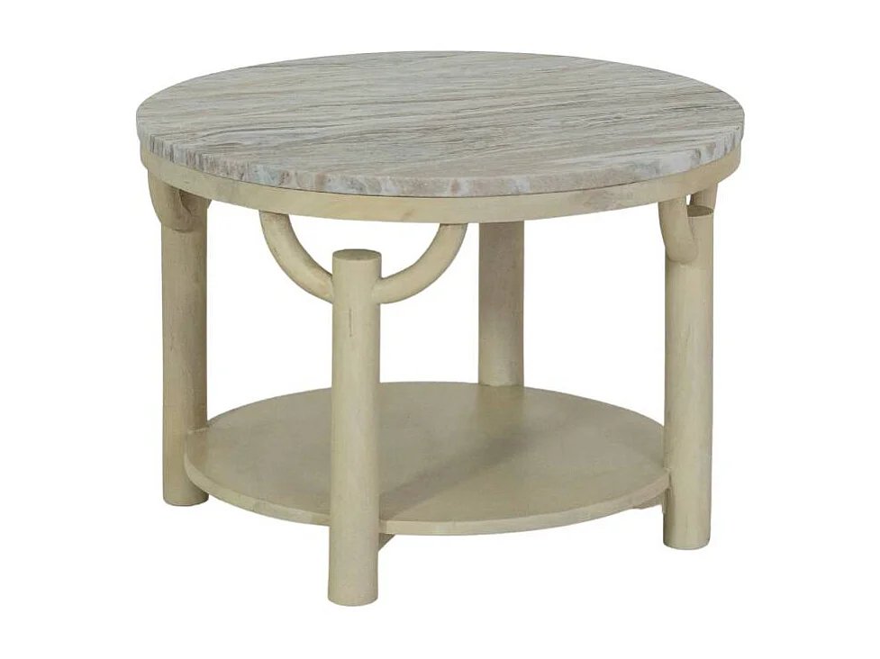 Table basse ronde en bois de manguier et marbre Isabella