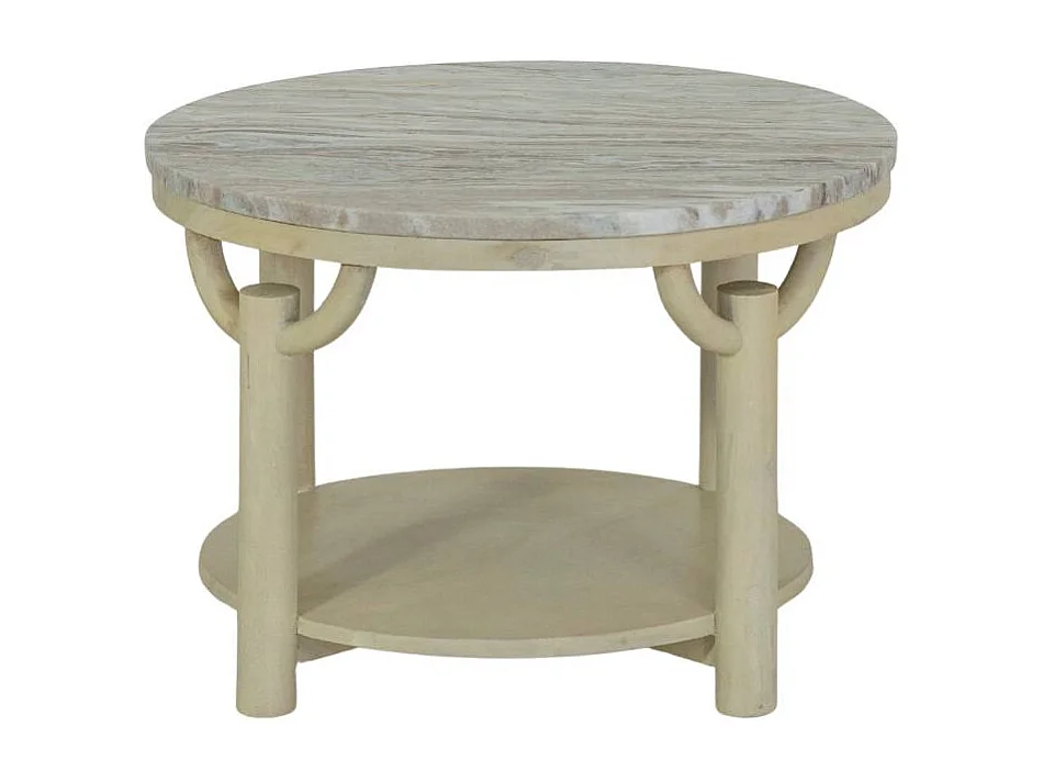 Table basse ronde en bois de manguier et marbre Isabella