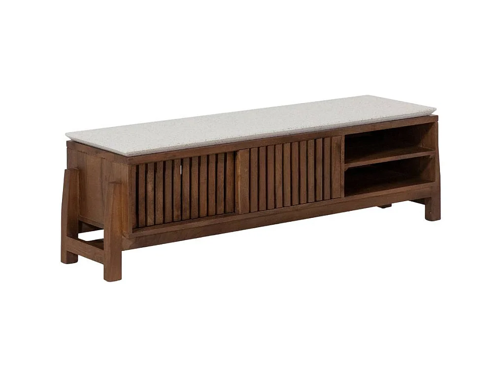 Meuble TV en bois d'acacia et terrazzo Kaelis