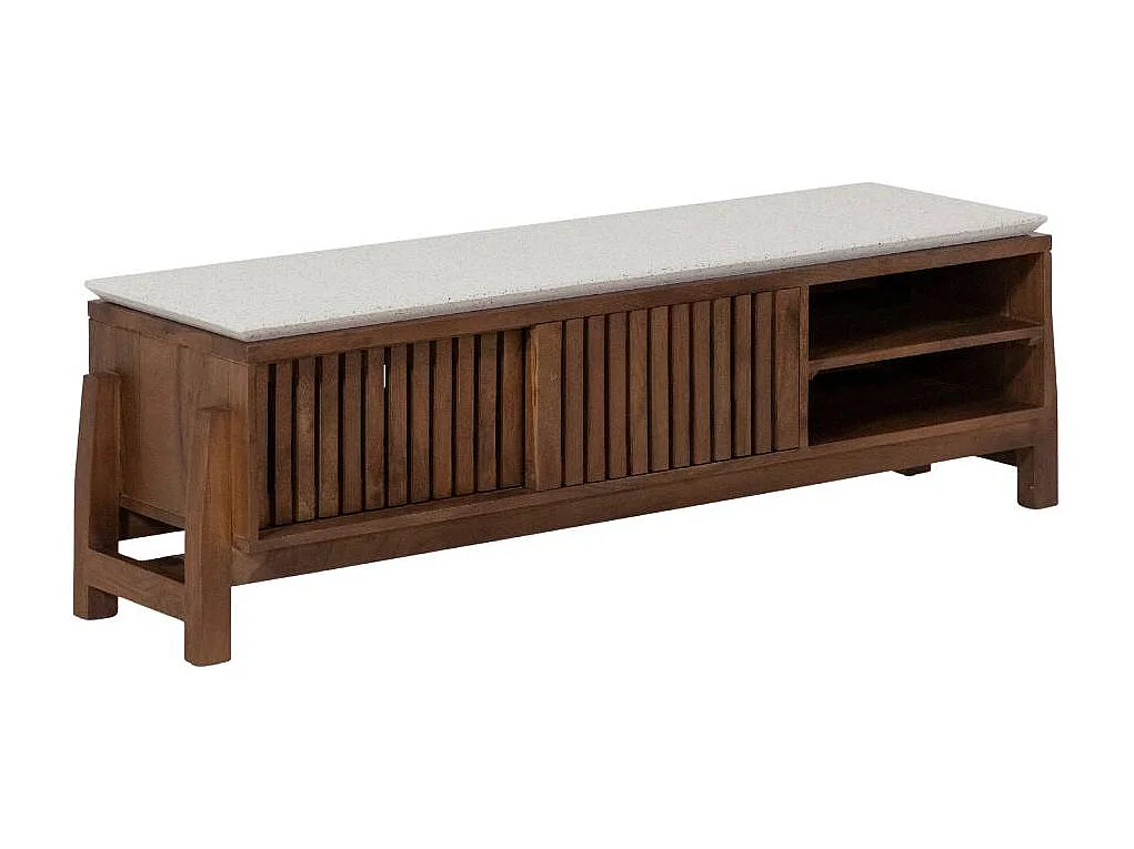 Meuble TV en bois d'acacia et terrazzo Kaelis