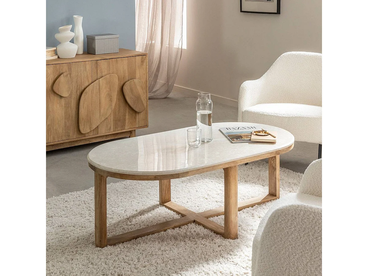 Mesa de centro en madera de mango y mármol Emyr