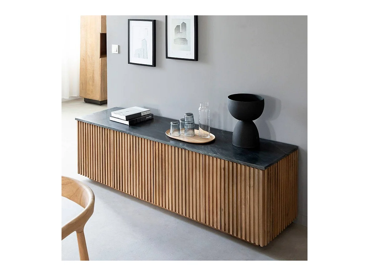 Meuble TV en bois de manguier et marbre Betty