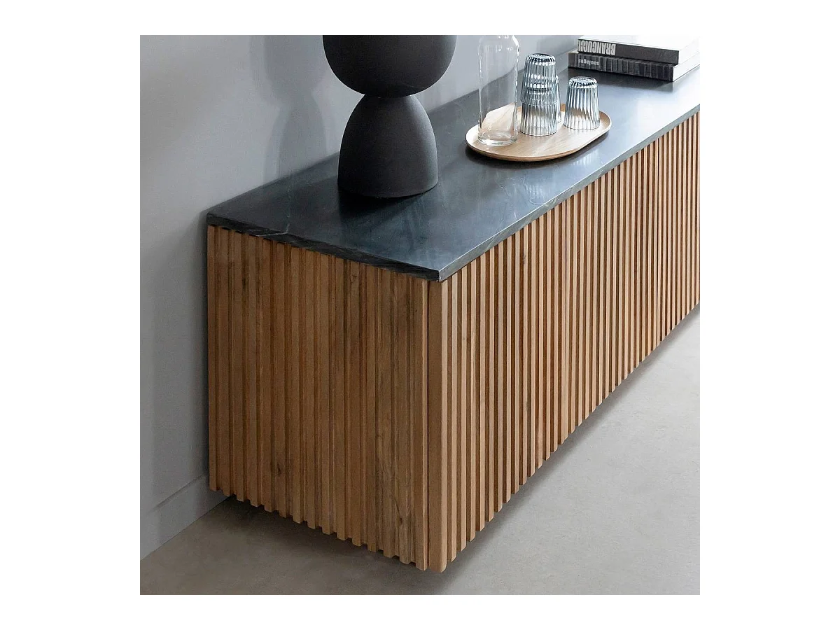 Meuble TV en bois de manguier et marbre Betty