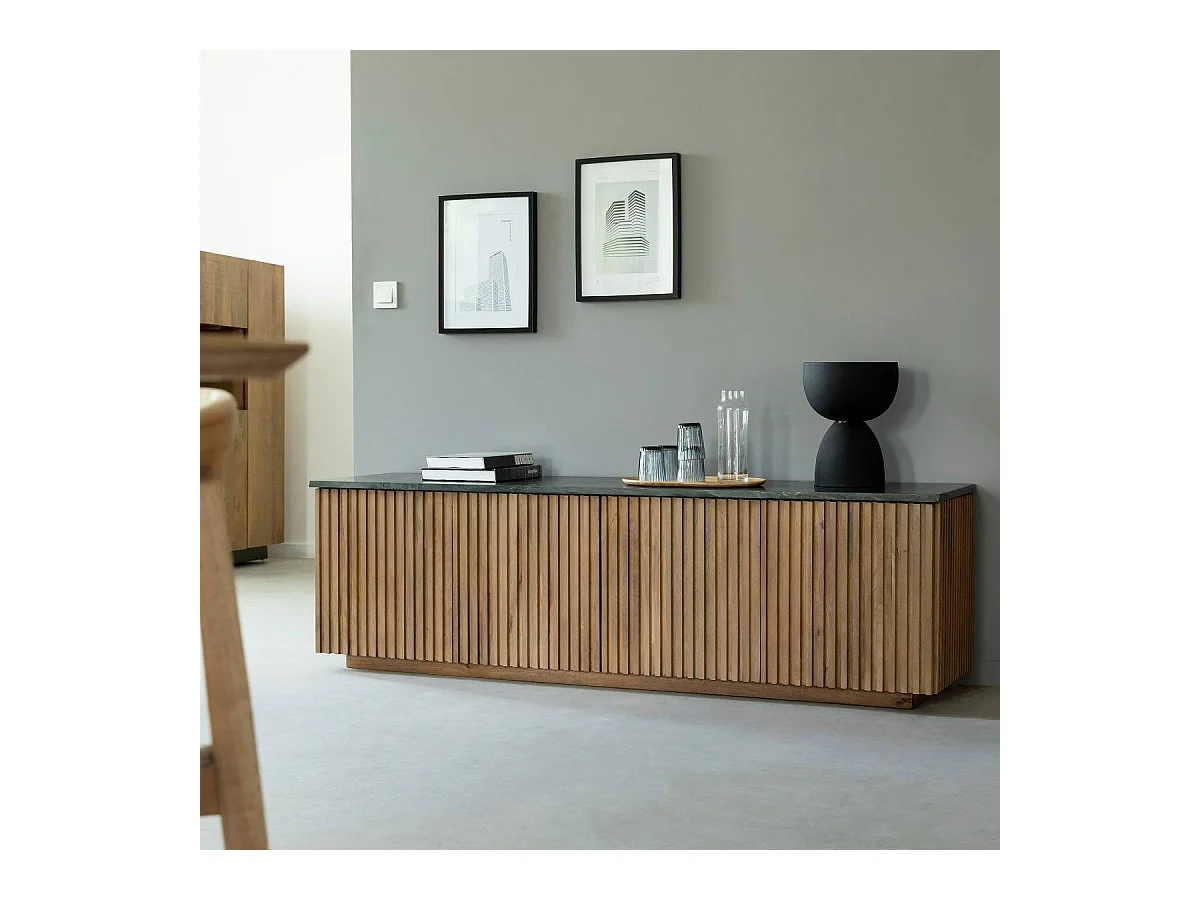 Meuble TV en bois de manguier et marbre Betty