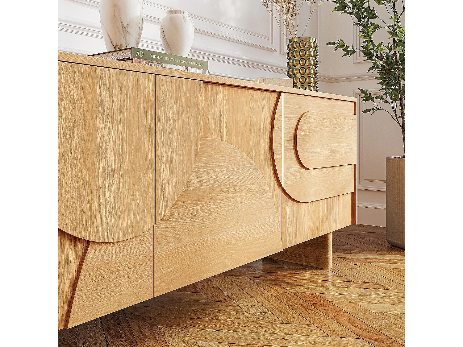 Buffet bas 3 portes en chêne - Naturel - Design by Hélèna Pille