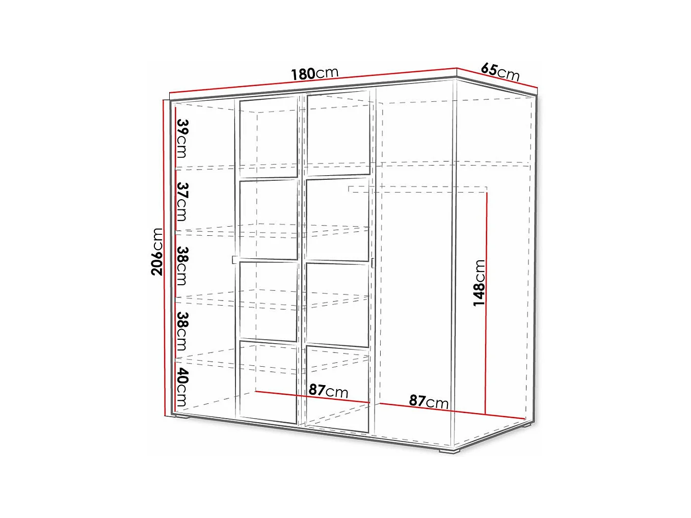 Armario Toledo 117, Negro|Roble Artisan, 206x180x65cm, Puertas de armario: Con bisagras