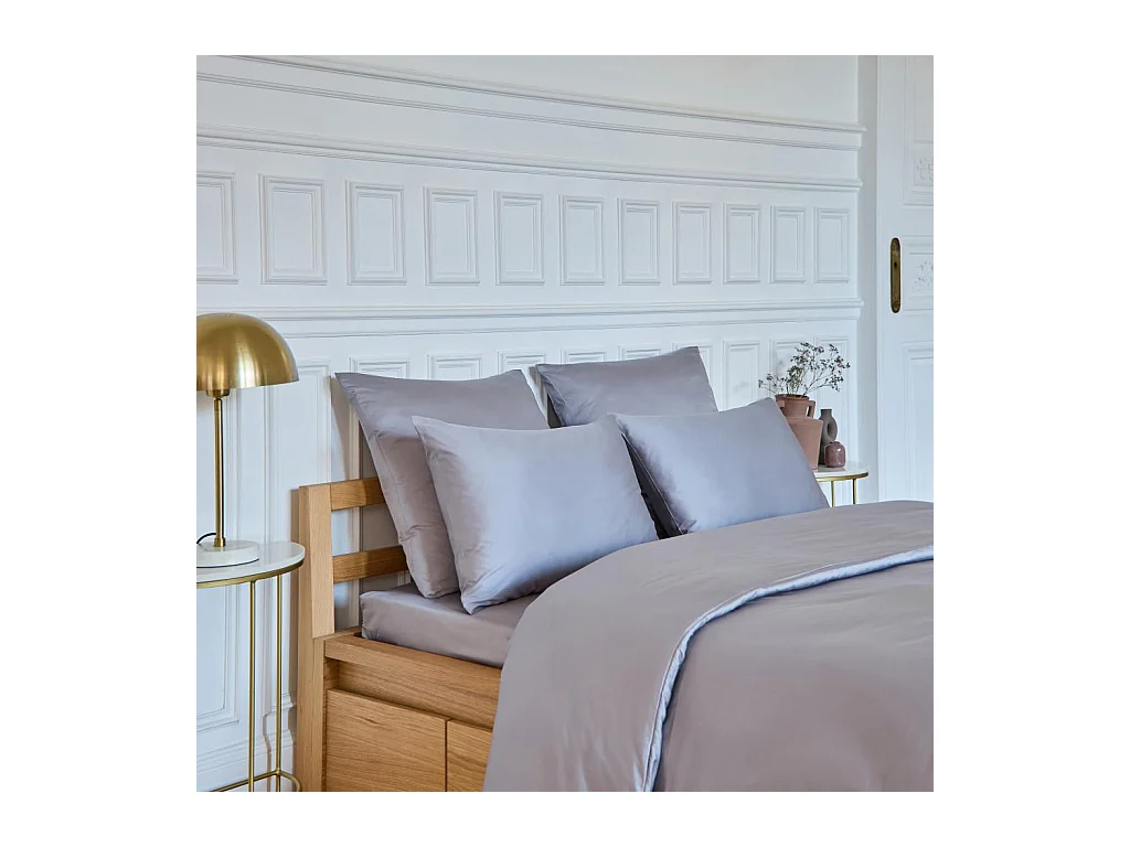 Habitat - Taie d'oreiller en satin de coton - 65 x 65 cm - Gris argenté - Alexane