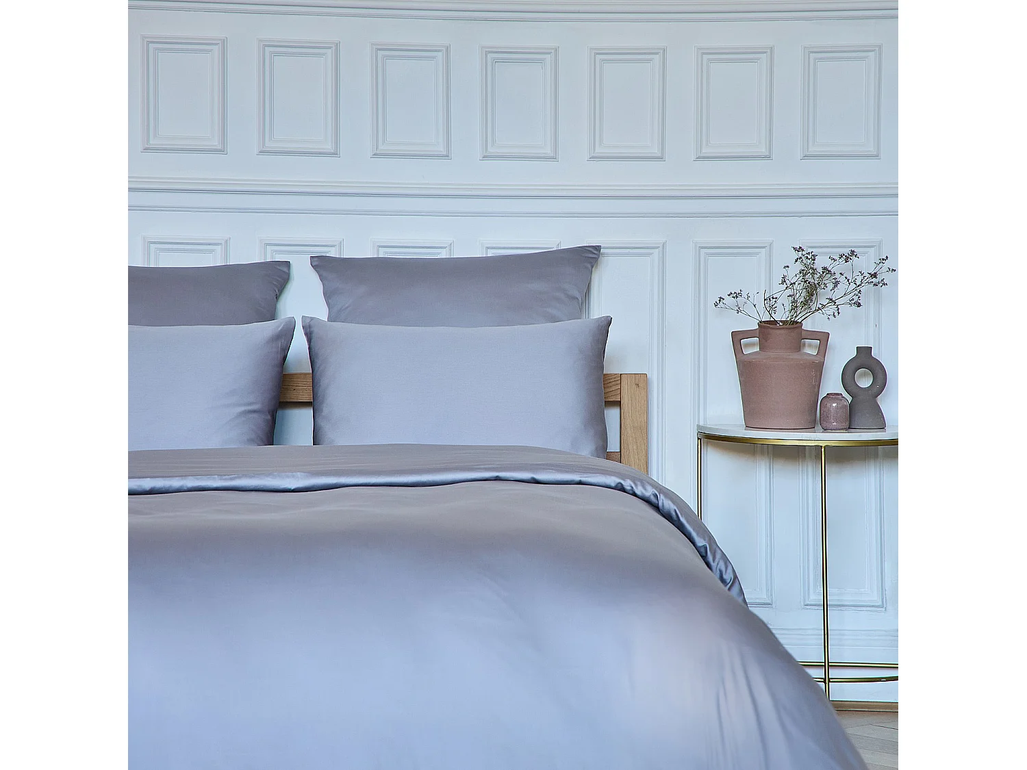 Taie d'oreiller en satin de coton - 65 x 65 cm - Gris argenté