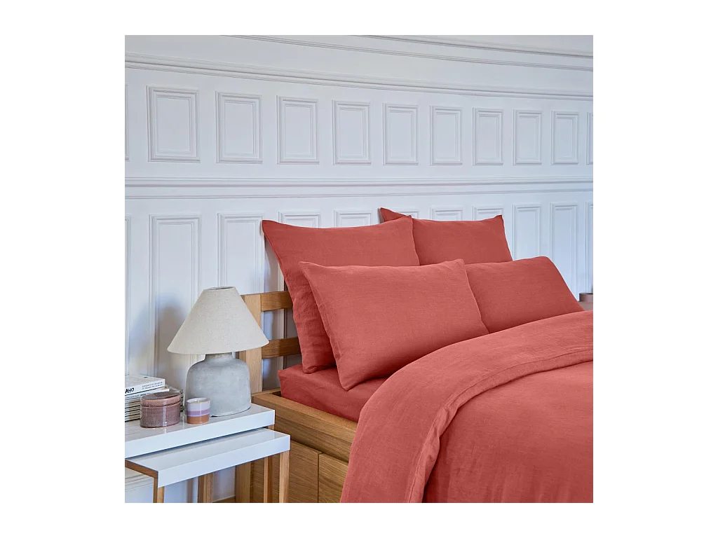 Habitat - Taie d'oreiller en lin - 65 x 65 cm - Terracotta - Brunelle