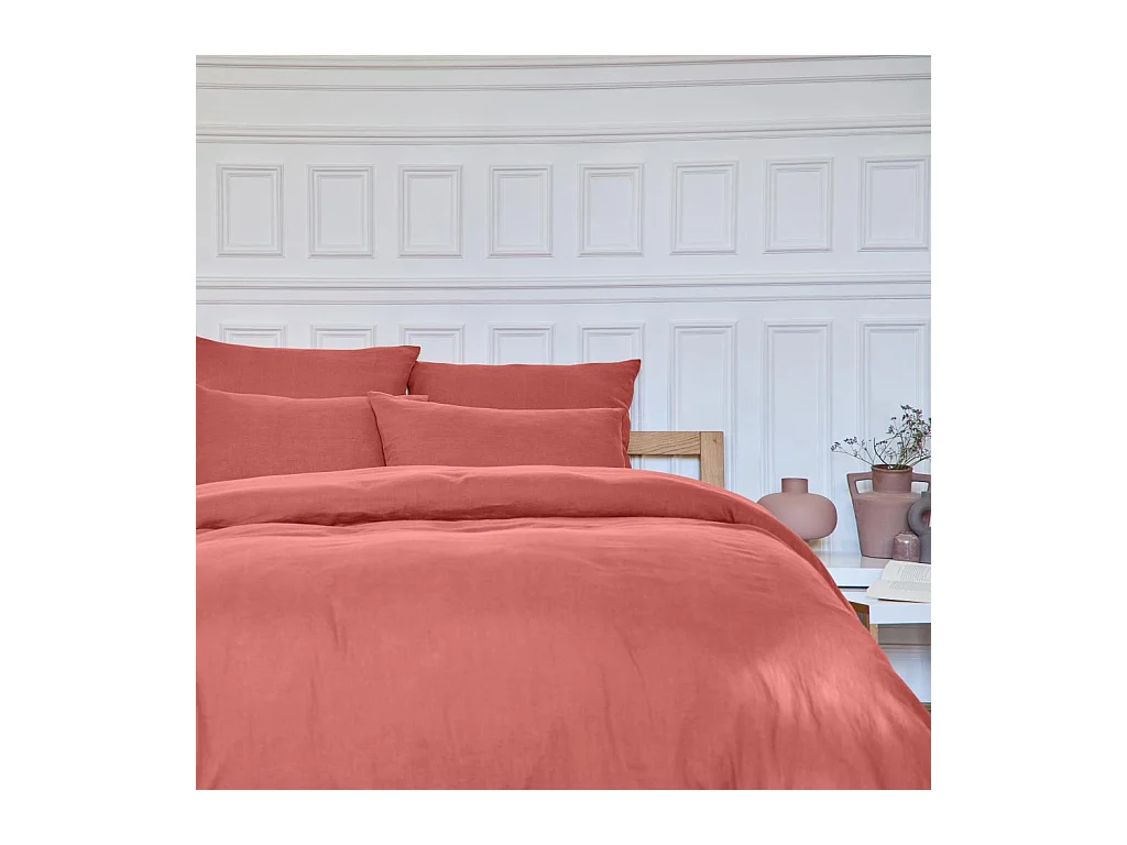 Habitat - Taie d'oreiller en lin - 65 x 65 cm - Terracotta - Brunelle