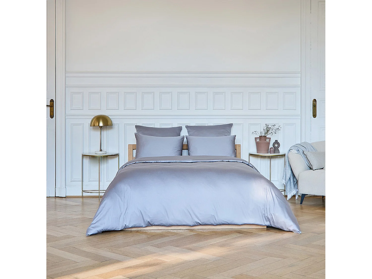 Housse de couette en satin de coton - 260 x 240 cm - Gris argenté