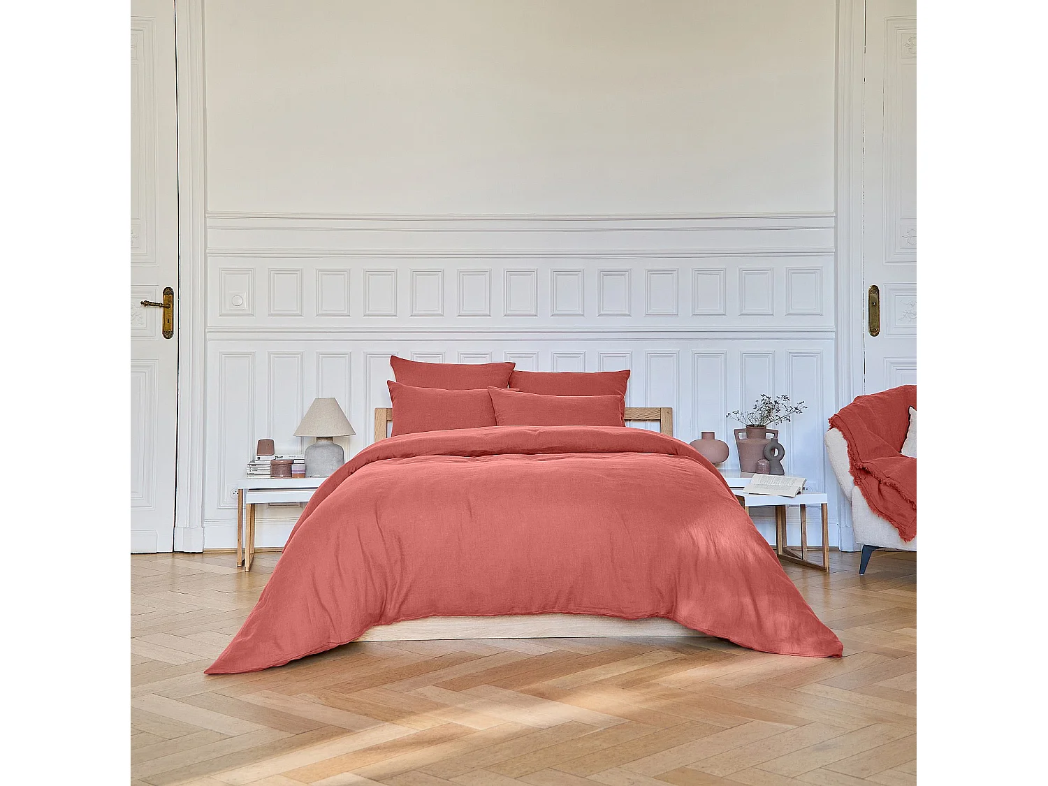 Housse de couette en lin - 260 x 240 cm - Terracotta