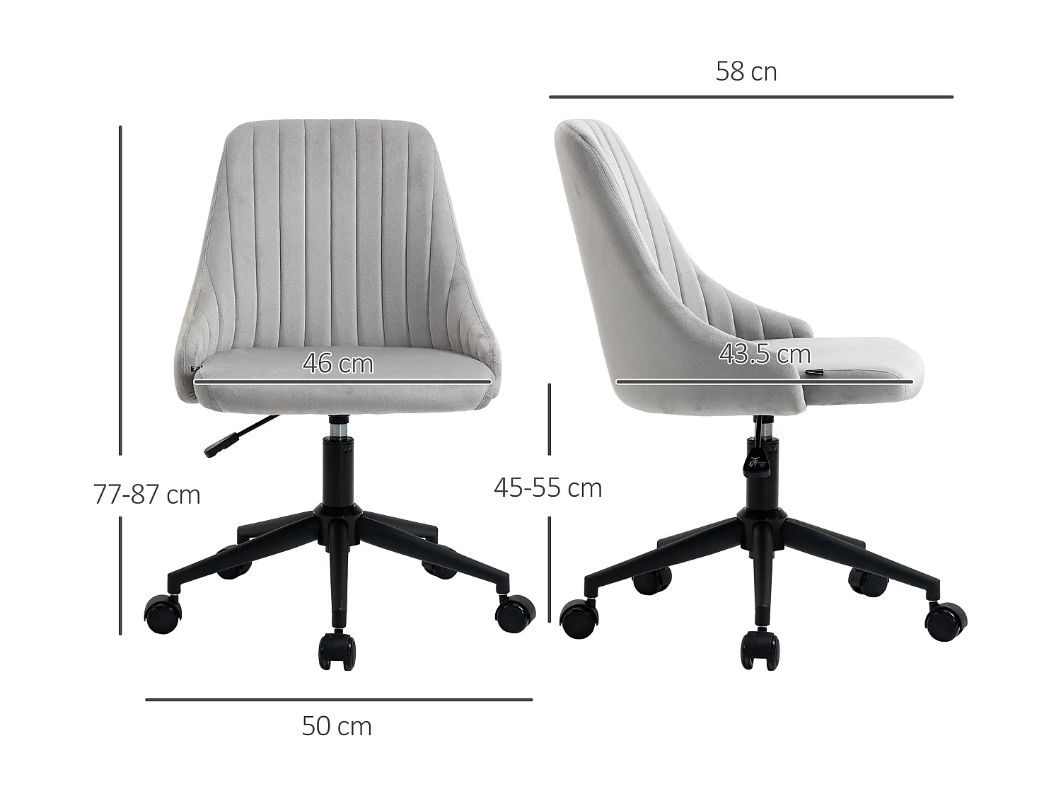 Sedia da ufficio girevole 360° in velluto altezza regolabile