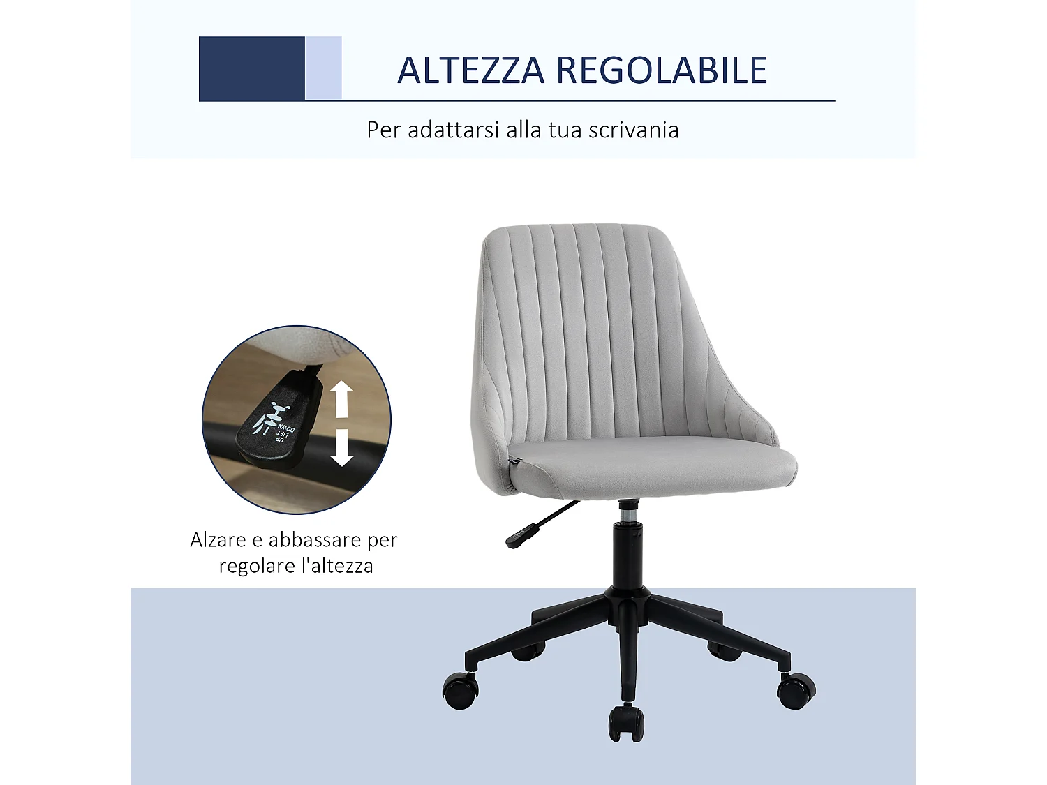 Sedia da ufficio girevole 360° in velluto altezza regolabile