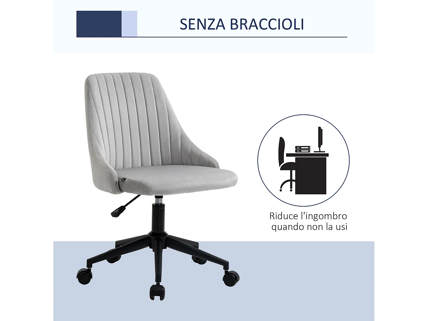 Sedia da ufficio girevole 360° in velluto altezza regolabile