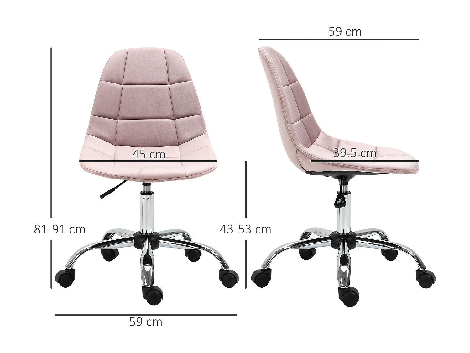 Sedia girevole per scrivania e ufficio in tessuto rosa