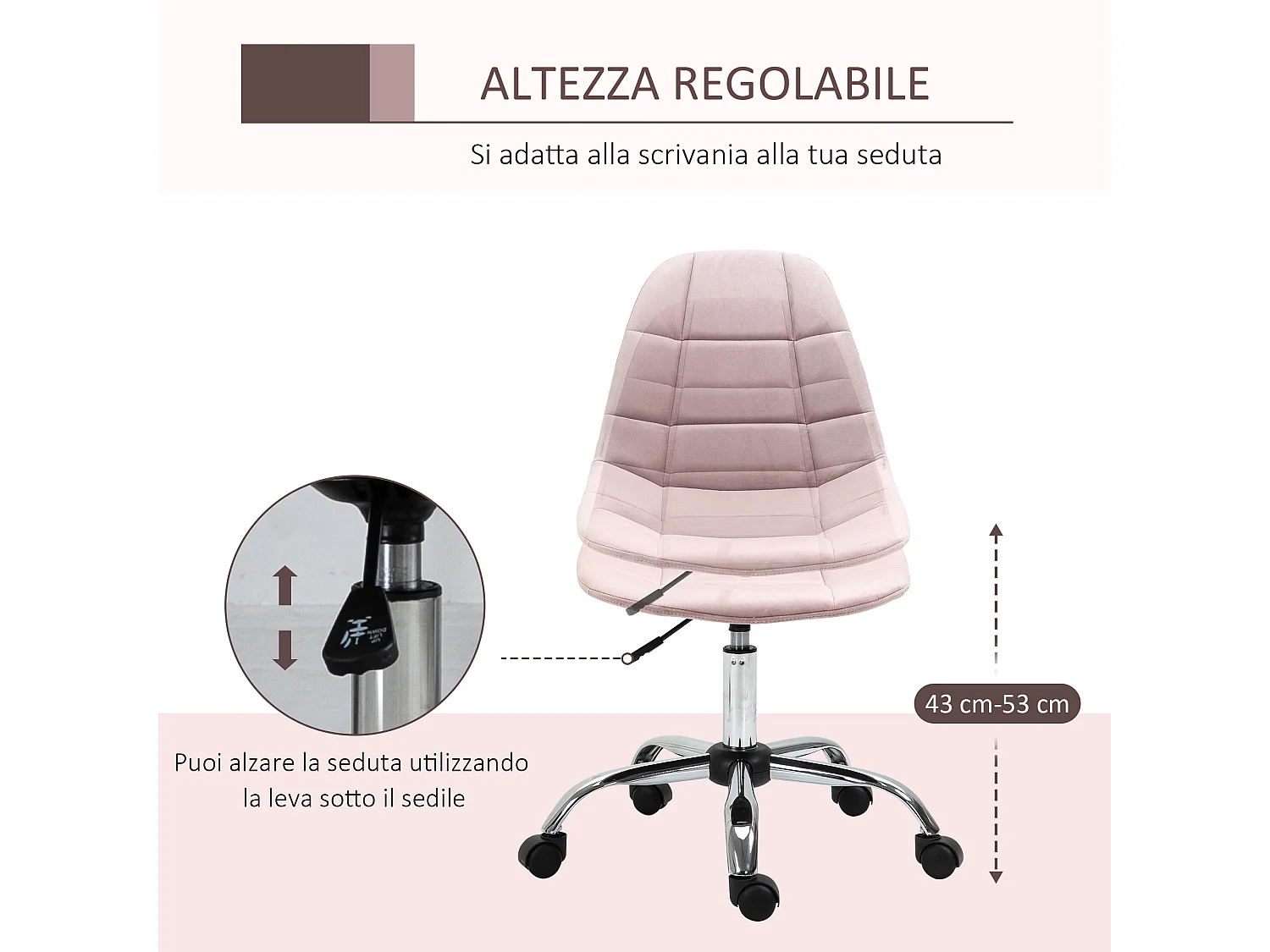 Sedia girevole per scrivania e ufficio in tessuto rosa