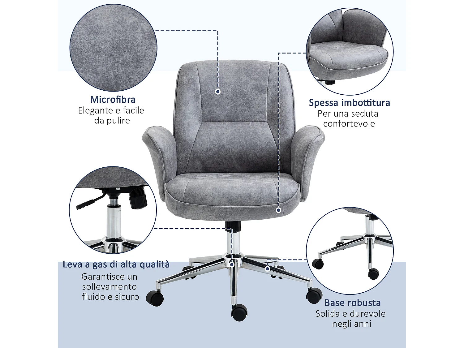 Sedia ufficio ergonomica altezza regolabile 67x69x92-102cm