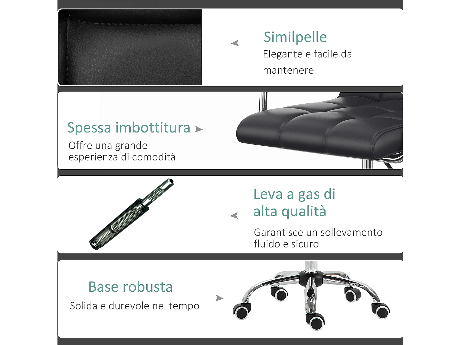 Sedia da ufficio in ecopelle altezza regolabile nero