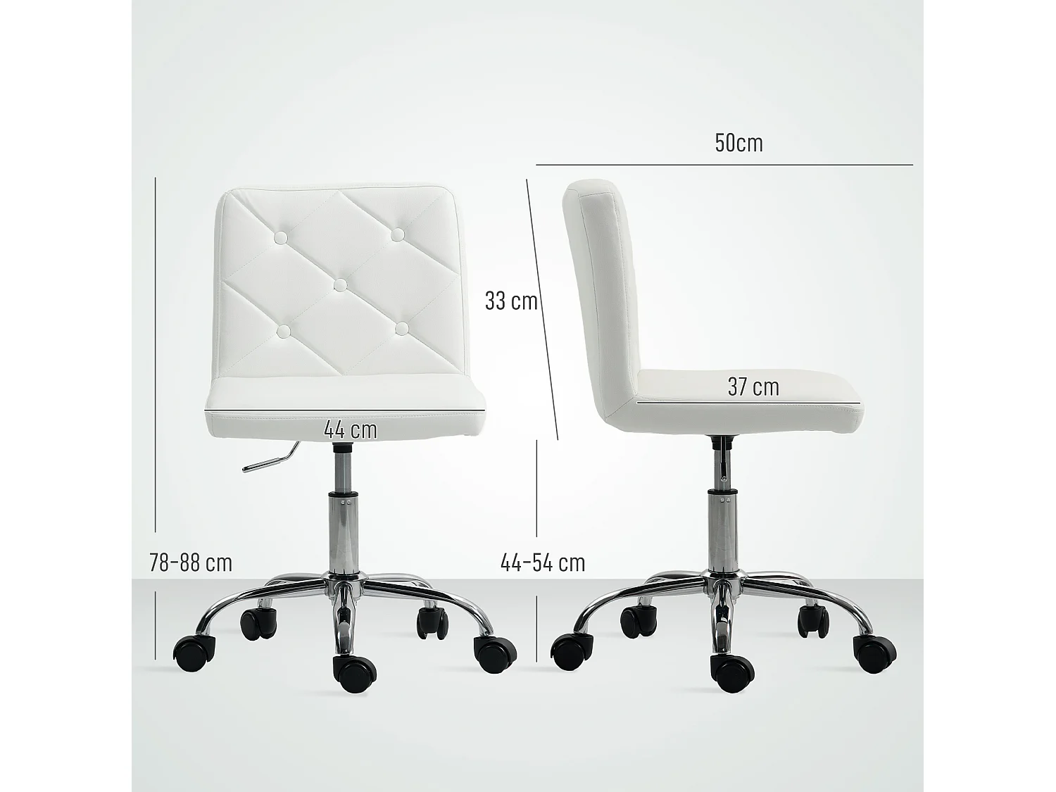 Sedia da ufficio regolabile con rivestimento a bottoni bianco