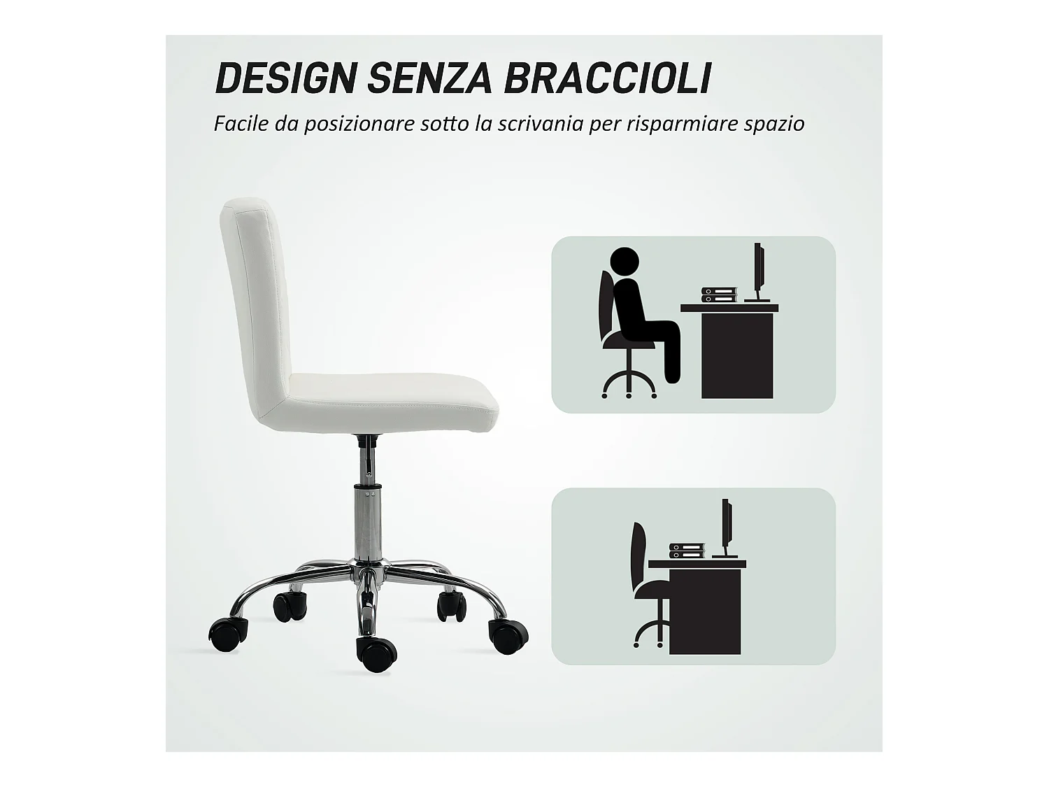 Sedia da ufficio regolabile con rivestimento a bottoni bianco