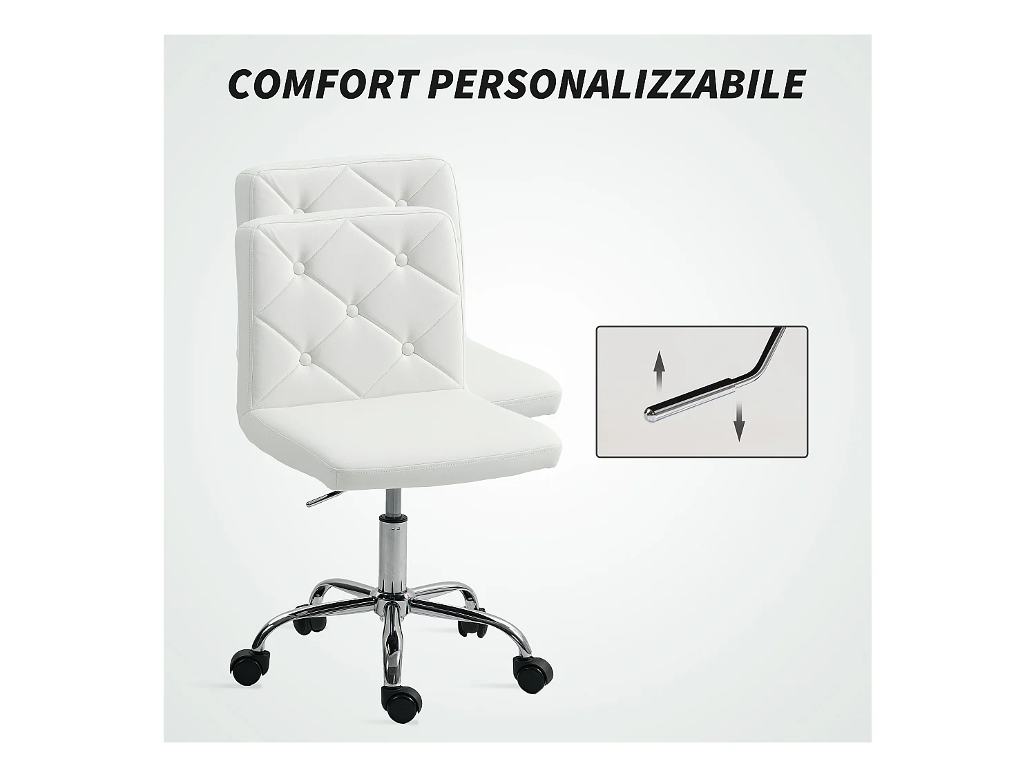 Sedia da ufficio regolabile con rivestimento a bottoni bianco