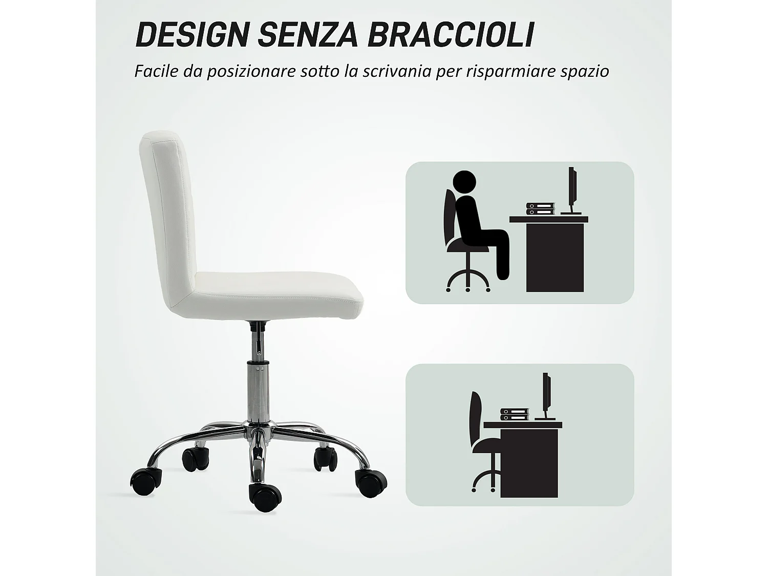 Sedia da ufficio regolabile con rivestimento a bottoni bianco