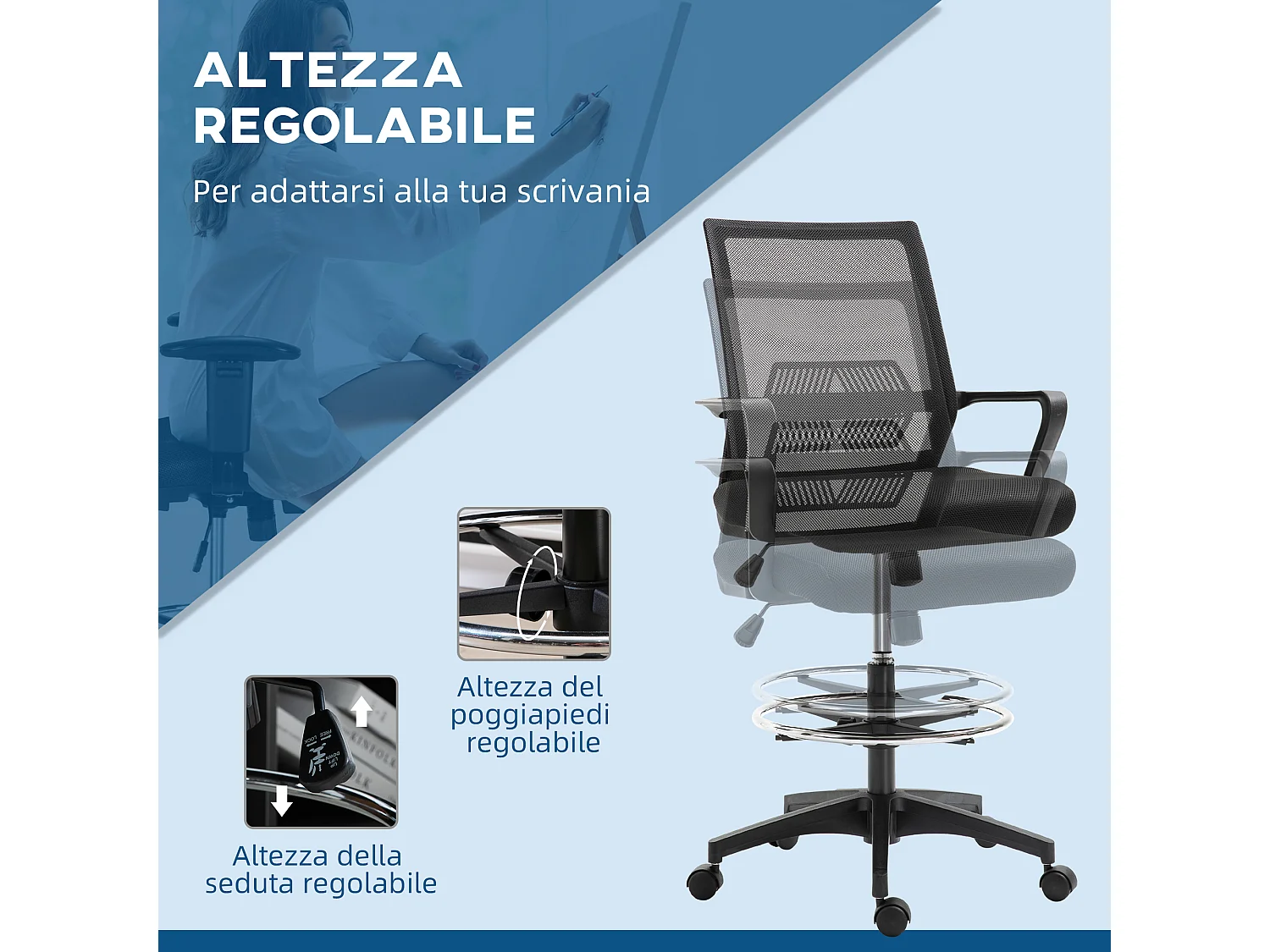 Sedia da ufficio ad altezza regolabile con poggiapiedi nero