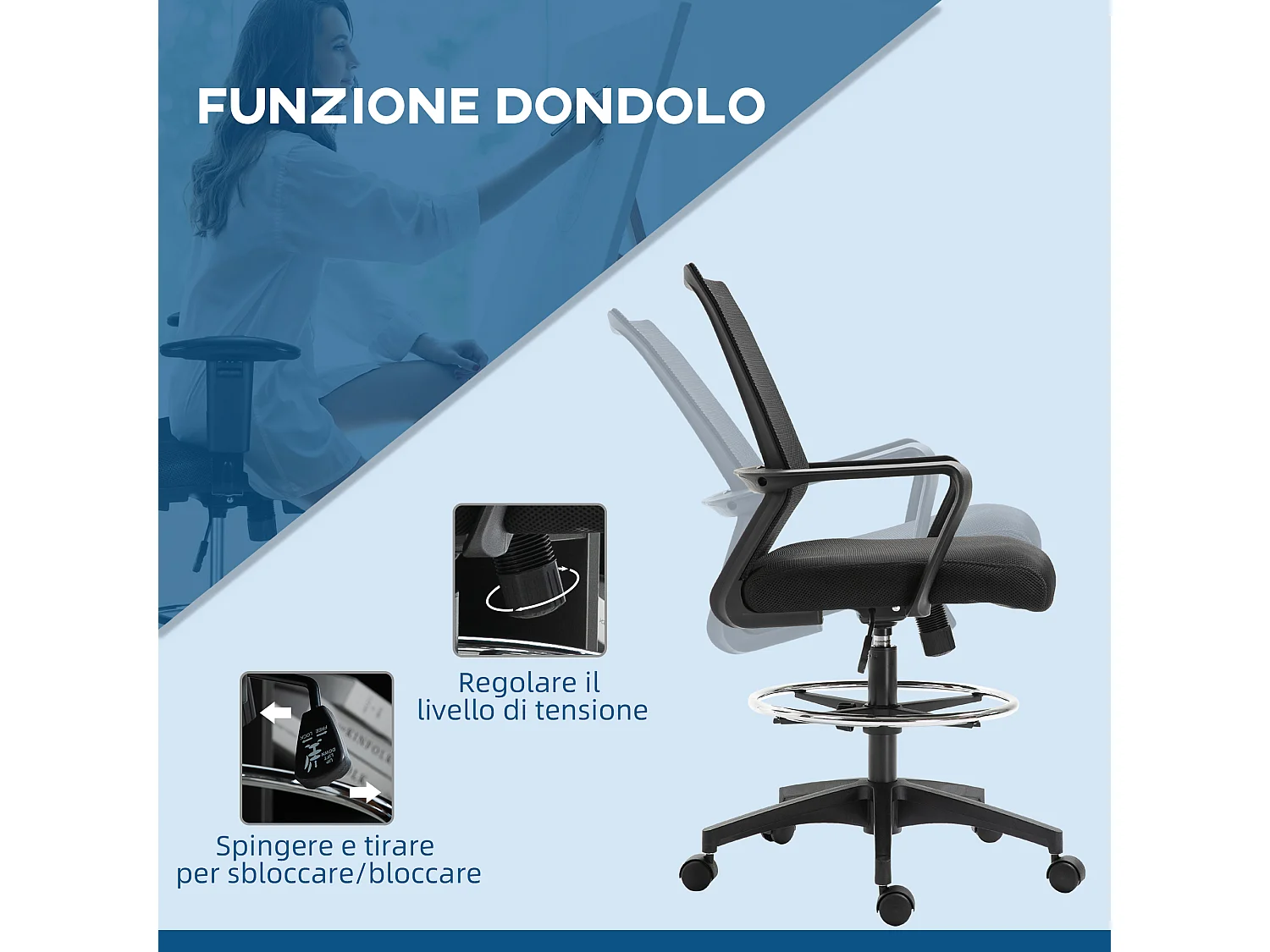 Sedia da ufficio ad altezza regolabile con poggiapiedi nero